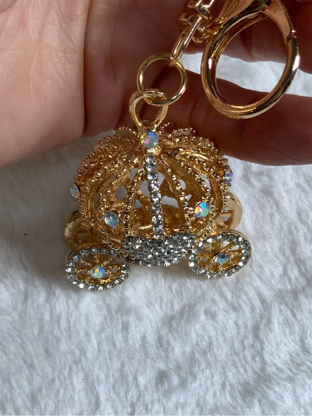 Gold Jeweled Carriage Keychain Charm